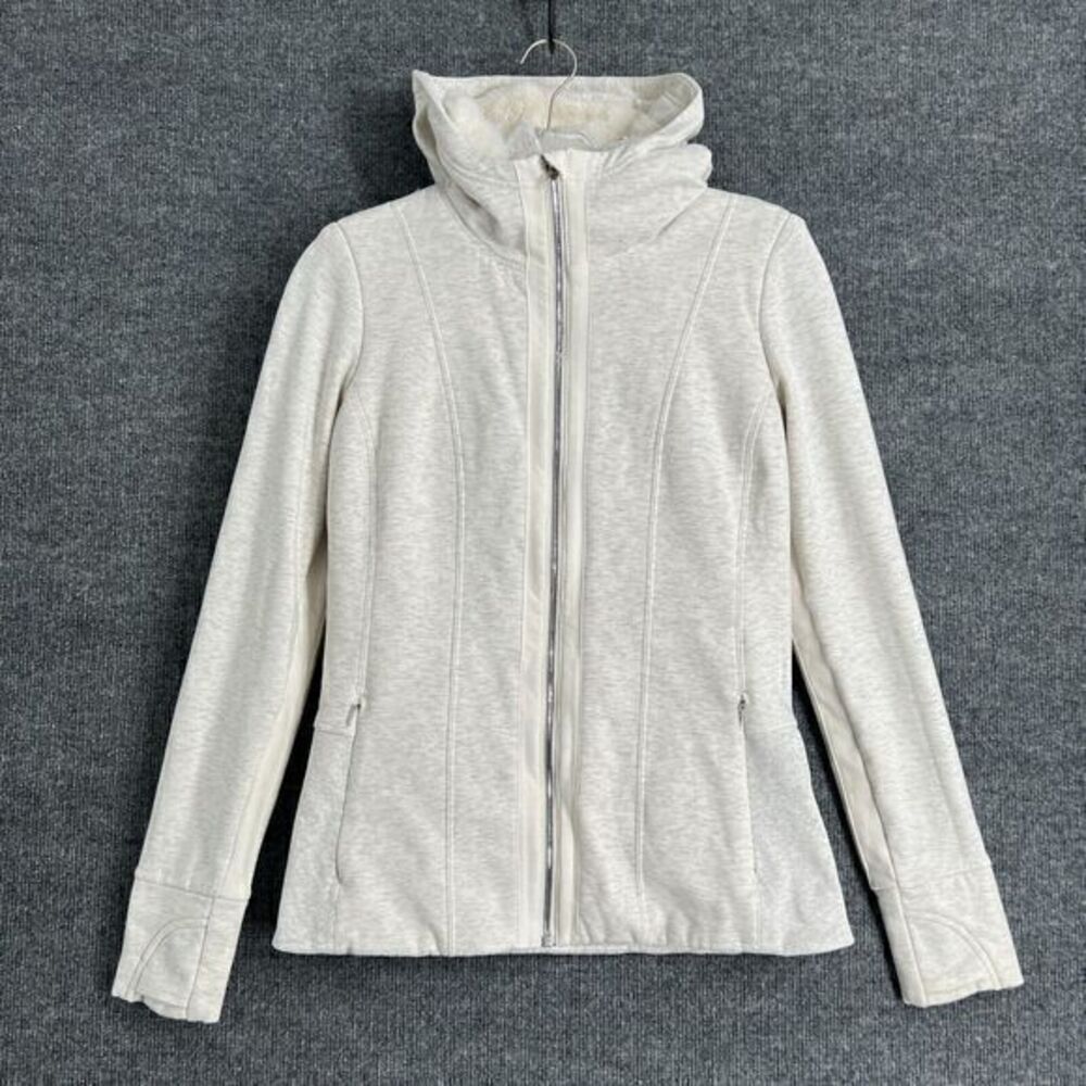 Athleta Luxe Victory Hoodie Fur Lined Zip Up Jacket Womens Small Grey Heather